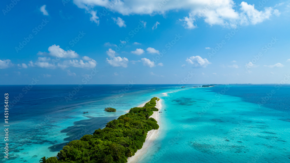 Fototapeta premium The aerial view in the island with white sand beach as coastline in summer Maldives