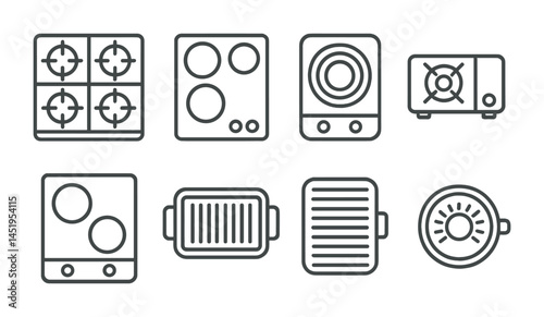 Kitchen appliance icons set – outline, flat, cookware and home essentials graphics