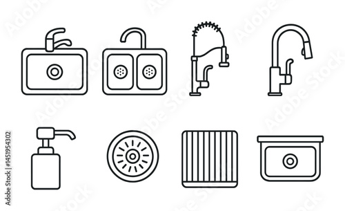 Kitchen appliances line icons set – outline, linear, cooking and home essentials