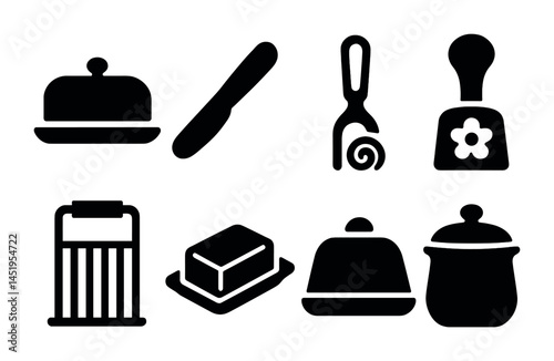 Kitchen tools silhouette icons set – solid, utensils, cooking essentials