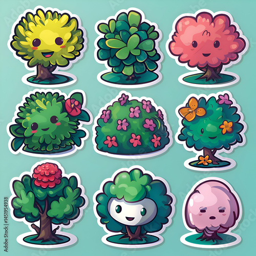 Adorable Cartoon Plants and Flowers Stickers