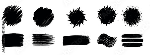 Black Ink Brush line set, Vector calligraphy paint strokes.