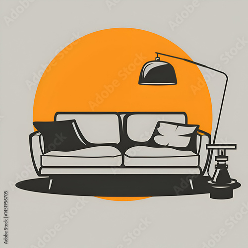 Modern Living Room Interior Design. Sofa and Floor Lamp.