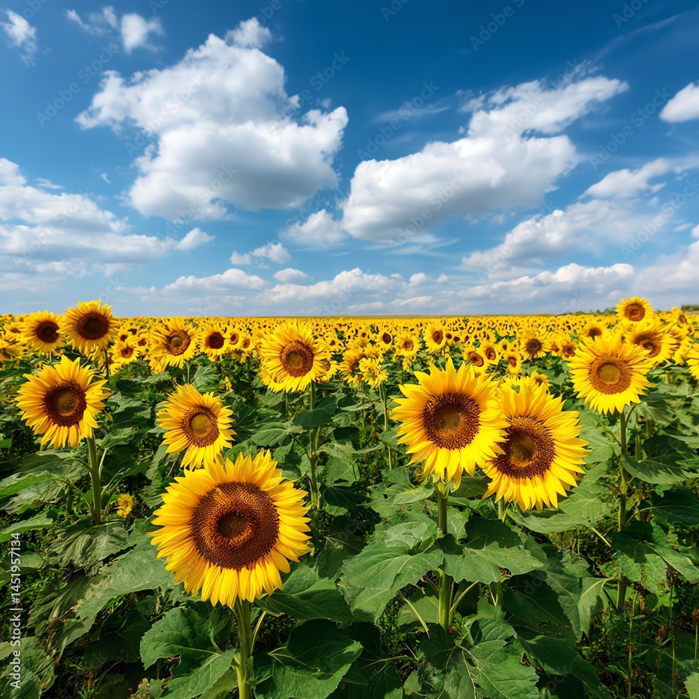 Fototapeta premium Sunflower Field Summer Day Sky