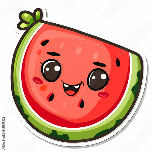 Adorable Cartoon Watermelon. Summer Fruit Illustration