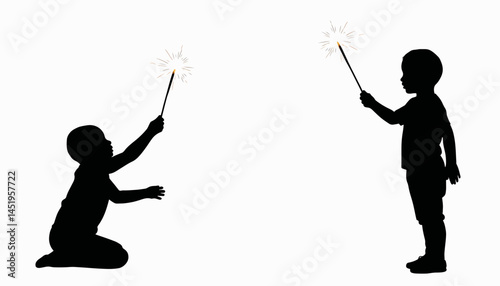 Children celebrating with sparklers in silhouette, joyful moments