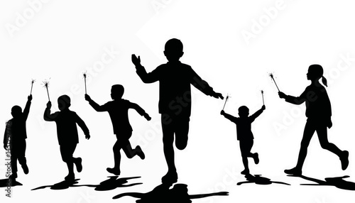 Children joyfully running with sparklers, celebrating togetherness