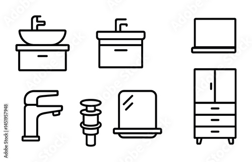 Bathroom and home line icons set – outline, furniture, plumbing and fixture symbols
