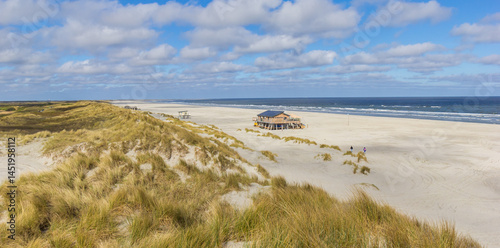 Panorama of a beach house on the North Sea coast of Ameland, Netherlands