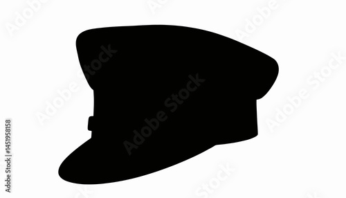 Silhouette of vintage train conductor hat on white background, nostalgia