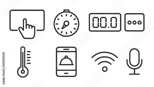 Smart technology outline icons set – linear, digital, gadget and device symbols