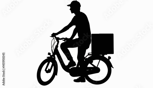 Silhouette of a delivery person biking with a box, urban delivery concept