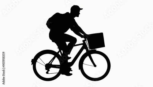 Shadowy delivery rider biking against white background, urban service