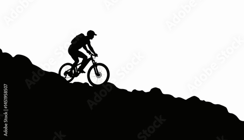 Cyclist conquering rocky mountain trail silhouette, outdoor adventure