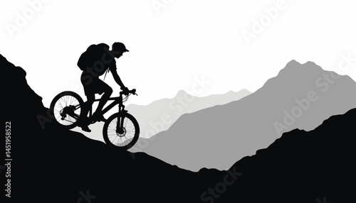 Cyclist climbing rugged mountain trail silhouette, adventure spirit