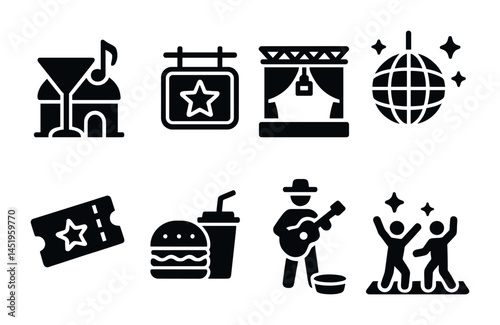 Music and entertainment icons for event planning and nightlife themes