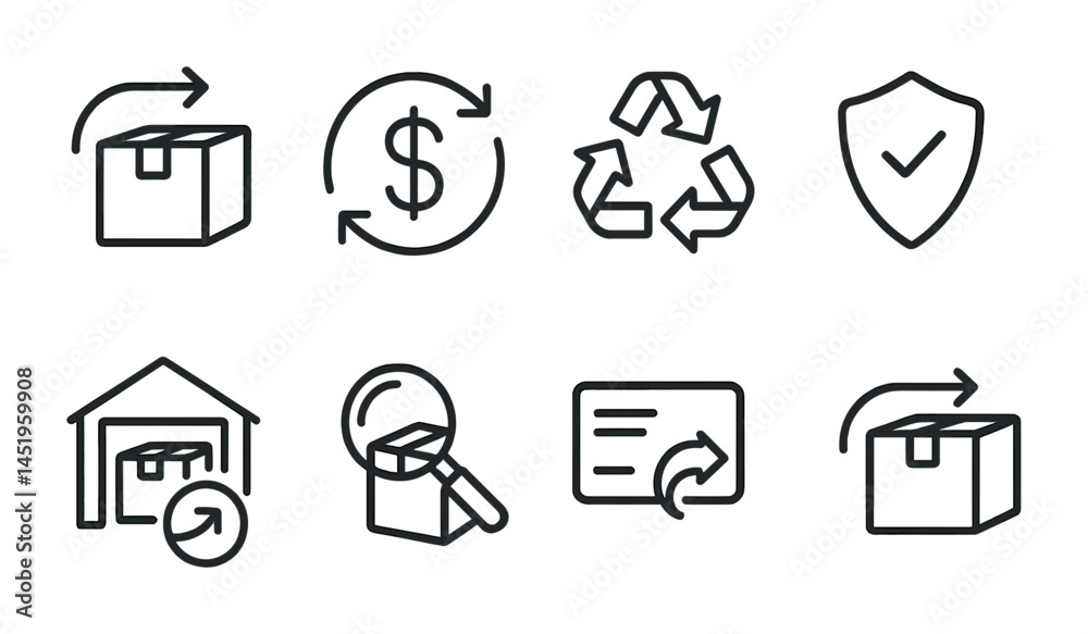 E-commerce icons: shipping, recycling, and security for online business design E-commerce icons: shipping, recycling, and security for online business design