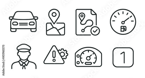 Navigation and travel outline icons set – route, gps, map and transport symbols