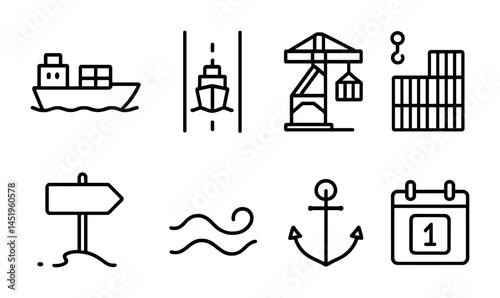 Marine and shipping outline icons set – line, nautical, sea transport symbols