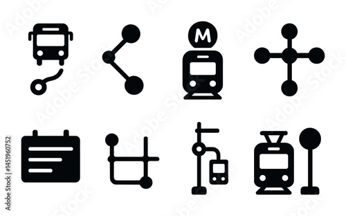 Public transport solid icons set – filled, transit, commuting symbols