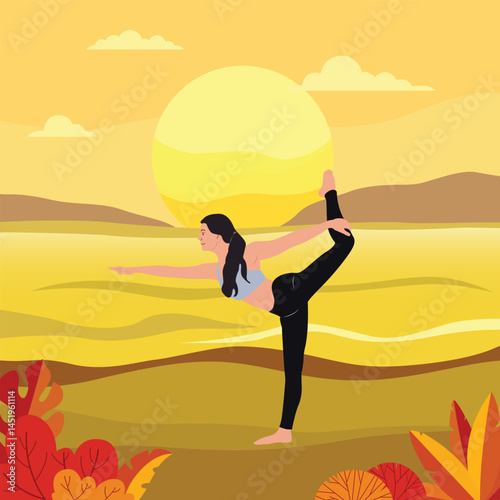 Woman Practicing Yoga at Sunset