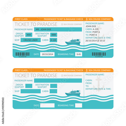 Sea cruise ship boarding pass or ticket template