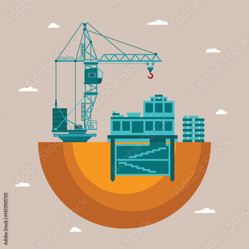 Vector concept of residential house construction process