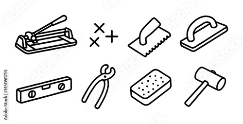 Construction and repair icons set in outline – tools, diy, building essentials