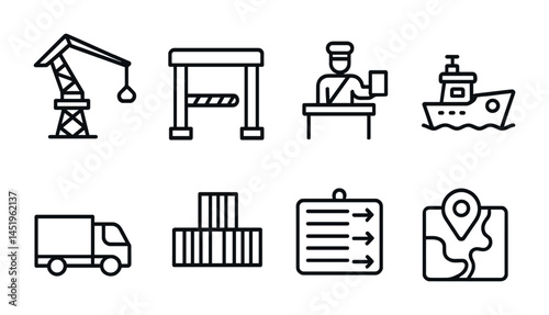 Logistics and shipping outline icons set – linear, transport, freight symbols