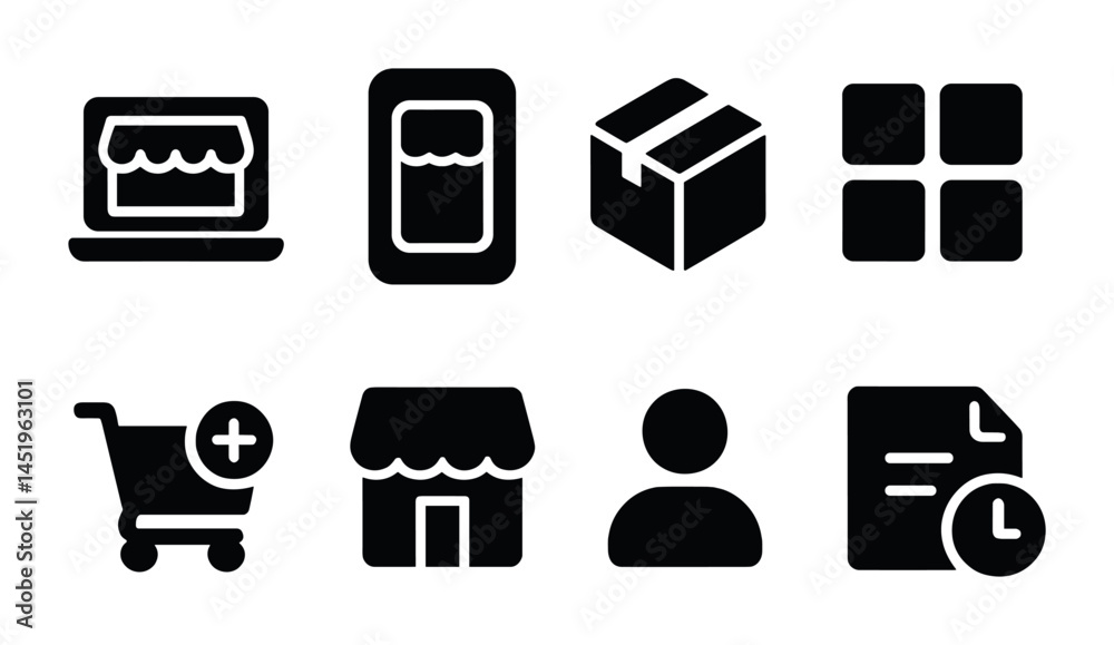 E-commerce and shopping solid icons set – filled, online store, retail symbols E-commerce and shopping solid icons set – filled, online store, retail symbols