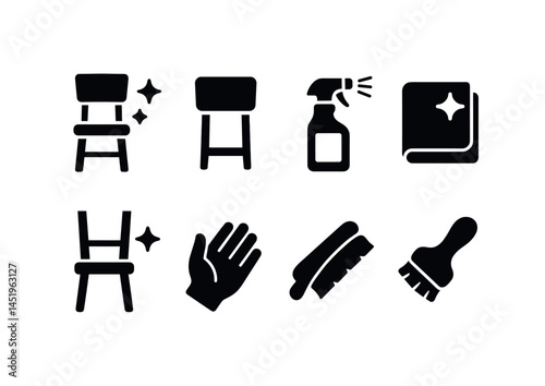 Cleaning silhouette icons set – solid, filled, housekeeping and tidying symbols