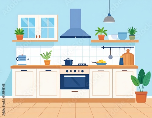 Modern Light Filled Kitchen Interior Design Illustration