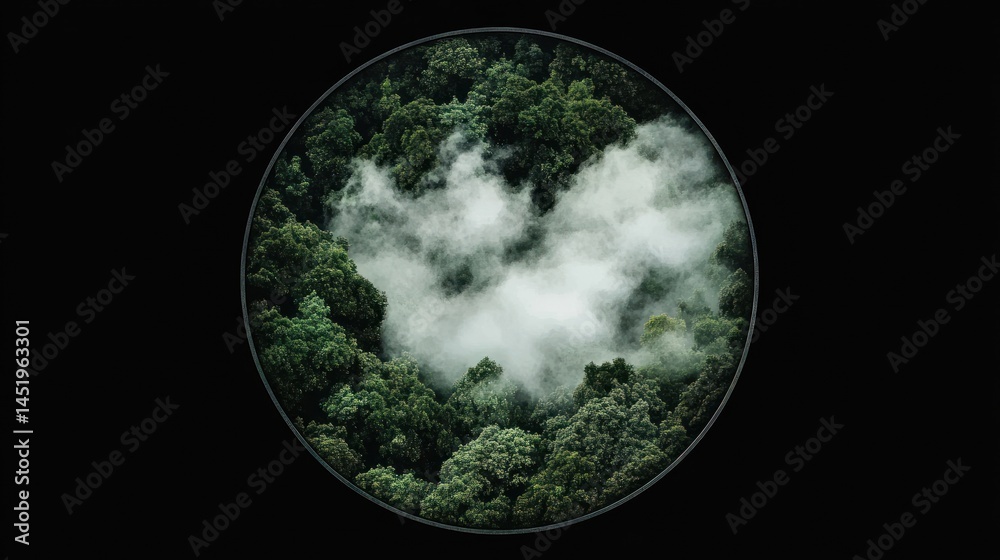 Obraz premium Aerial view misty rainforest canopy