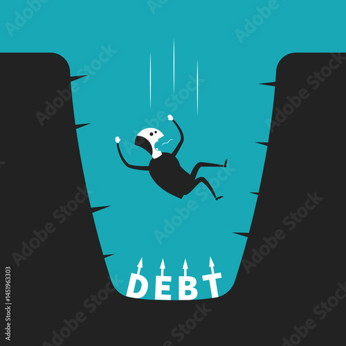Vector concept of debt pit in flat cartoon style