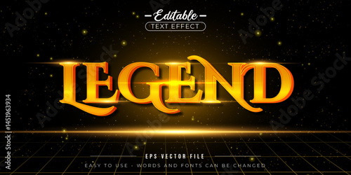 Gold neon legend text, editable text effect.