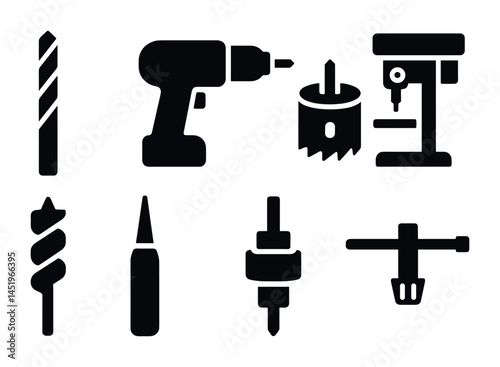 Collection of drill and tool silhouettes for industrial design projects