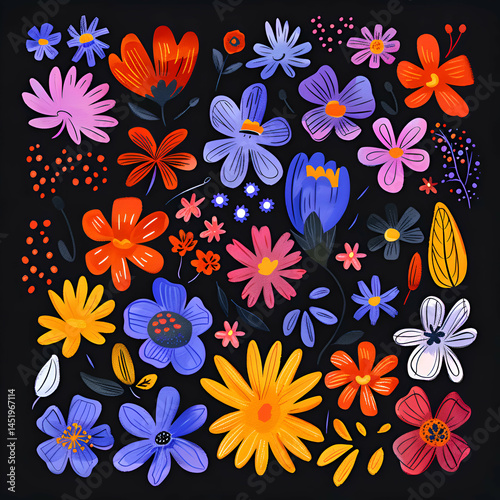 Vibrant Floral Illustration. A Colorful Bouquet of Flowers