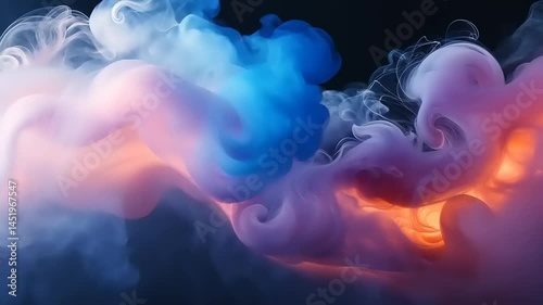 Abstract Swirling Blue Pink and Orange Dye in Water