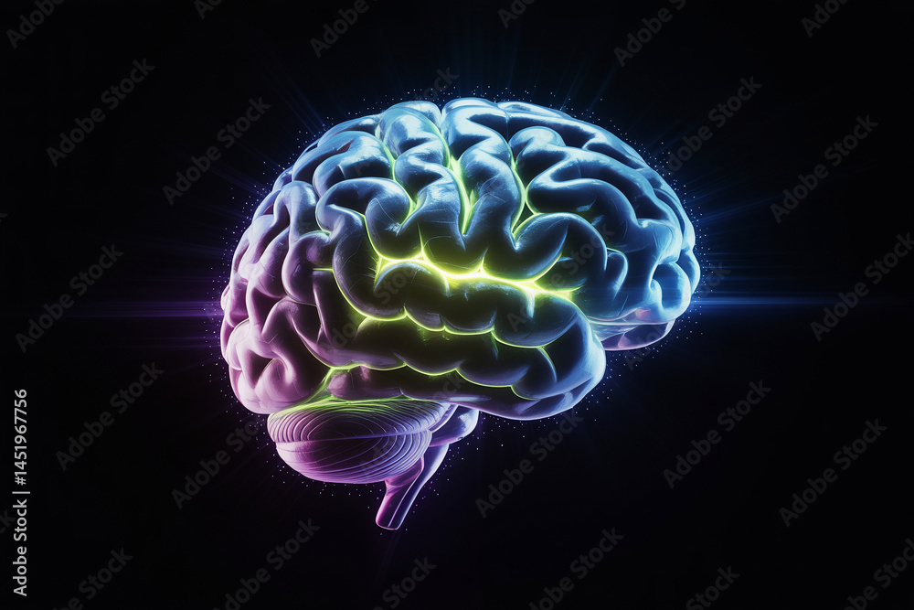Glowing brain on a black background. Concept of intelligence. Glowing brain on a black background. Concept of intelligence.