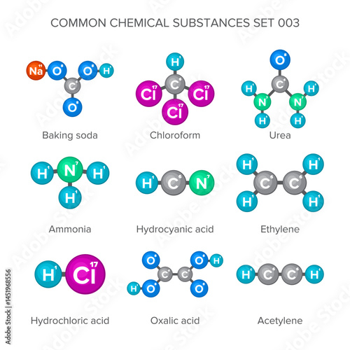 Molecular structures of common chemical substances