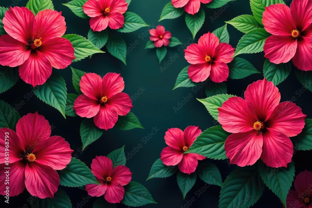 custom made wallpaper toronto digitalVibrant hibiscus blooms, lush leaves, repeating pattern, fabric, bloom