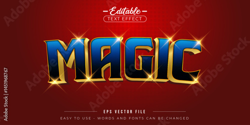 Neon blue magic text, editable text effect.