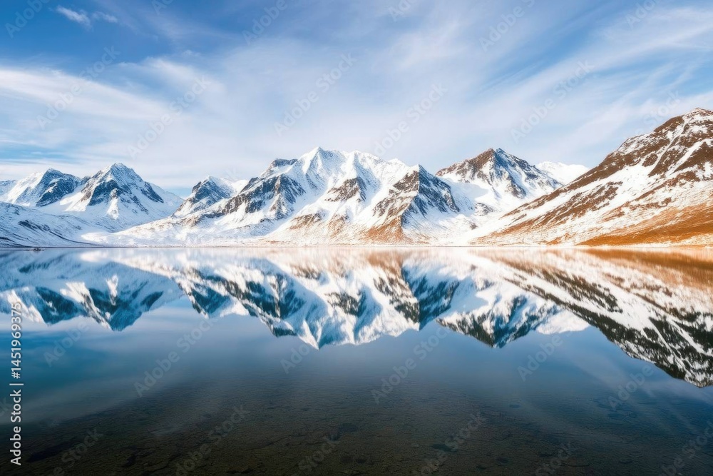 Obraz premium Serene Snow-Capped Mountains Mirrored in Still Water: A Peaceful Landscape