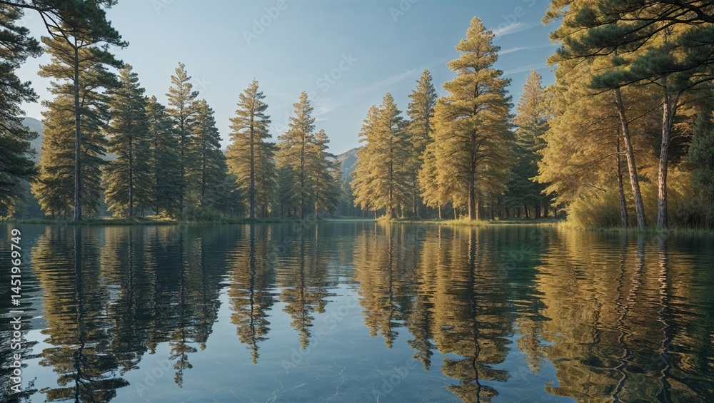 Obraz premium Photorealistic image of a reflection of mountain in clear lake