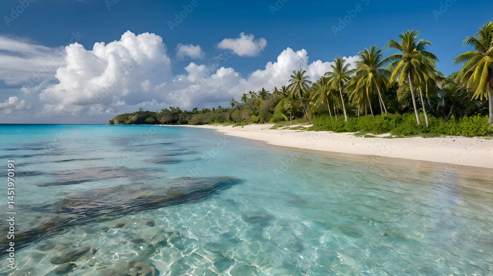 Fototapeta premium tropical beach with coconut palm trees, tropical beach with palm trees