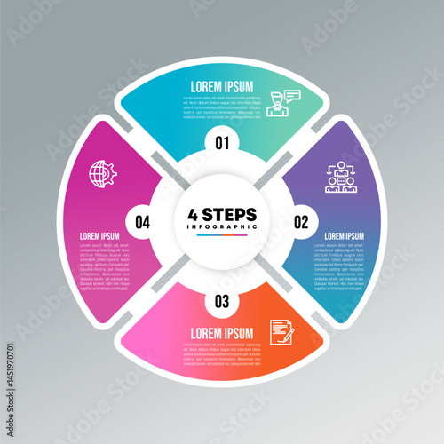 Circle chart infographic template with 4 options for presentations business. Vector illustration Eps
