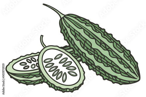 Karela Bitter Gourd Vegetable Vector Illustration Isolated on White Background

