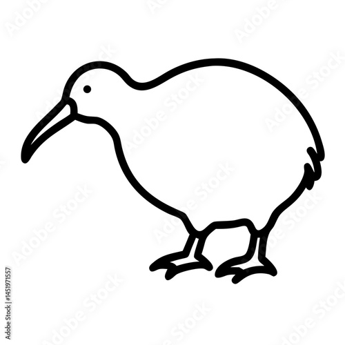 Simple Line Drawing of a Kiwi Bird New Zealand Flightless Icon