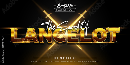 The sword of lancelot golden text, editable text effect.