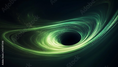 Abstract science-fiction background with green light, black holes, and energy flow effects, featuring a dynamic and futuristic atmosphere.